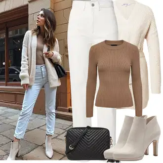 Outfit s Hnědá/Béžová Kotníková Bota Letní kotníková kozačka/Kotníková Bota s Podšívkou/Kožená Kotníková Bota/Kotníková Bota Na Podpatku Tamaris "Jarní Outfit"