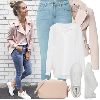 Outfit s Hnědá/Béžová/Růžová/Fialová Udržitelná bunda/Bouclé Bund/Krátký Bund/Letní Bund/Bunda s Bočním Zipem/Podzimní bunda/Jarní bunda/Ažurová pletená bunda Freaky Nation "Jarní Outfit"
