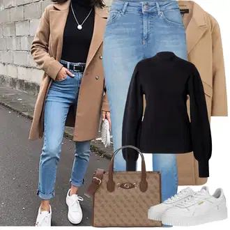 Outfit sa Crna/Tamnoplava Pletivo Veći Broj/Sweater majica yas "Proljetni Outfit"