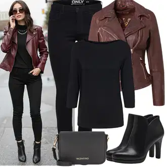 S zakovicama Outfit sa Crna/Bijela Gležnjača na visoku petu/Gležnjača s platformom/Kožna gležnjača/Kožna Jakna/Podstavljena Gležnjača/Čizma na visoku petu Tamaris "Proljetni Outfit"Look: S zakovicama, Jahanje, Hodanje