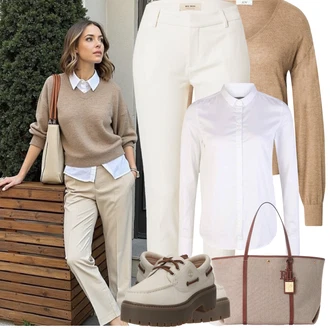 Outfit sa Krem/Bijela/Bež/Kaki Hlača Velika Veličina MOS MOSH "Proljetni Outfit"