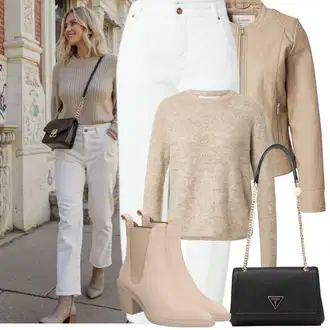 Outfit sa Pink/Smeđa/Bež Chelsea Gležnjača/Čizma na Špic/Kožna Jakna/Kaubojska čizma/ljetna gležnjača/Western Gležnjača About You "Proljetni Outfit"