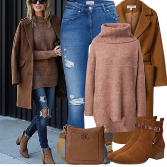 Vlna Outfit s Hnědá/Béžová/Khaki Nezařazené Edited "Jarní Outfit"