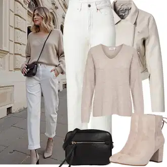 Outfit s Béžová/Hnědá Kotníková Bota Na Podpatku/Zimní Kotníková Bota/Kotníková Bota s Podšívkou/Letní kotníková kozačka/Šněrovací Kotníková Bota About You "Jarní Outfit"