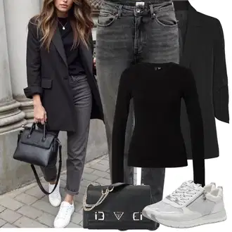 Kombinacije za matični ured S oblinama sa Crna Majica I Top Veći Broj/Pletivo Veći Broj/Bluza Veći Broj VERO MODA "Proljetni Outfit"