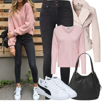 Outfit s Hnědá/Béžová/Růžová/Fialová Udržitelná bunda/Bouclé Bund/Krátký Bund/Letní Bund/Bunda s Bočním Zipem/Podzimní bunda/Jarní bunda/Ažurová pletená bunda Freaky Nation "Jarní Outfit"
