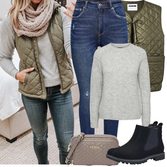 Outfit s Šedá/Světle šedá Basic Svetr/Kašmírový Svetr/Svetr z Jemné Pleteniny/Jednoduchý Svetr/Termo Svetr/Rolák/Vlněný Svetr/Svetr s límečkem Pieces "Jarní Outfit"