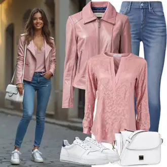 Outfit s Růžová Motorkářské Bund/Neobvyklá bunda/Kožené Bund Bunda z Umělé Kůže/Bunda s Bočním Zipem/Kožené Bund/Motorkářská bunda/Kožená vintage bunda Freaky Nation "Jarní outfit"