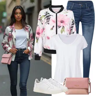 Outfity pro zábavu Svatba s Růžová/Bílá/Béžová/Hnědá Teniska se Třpytkami/Nízká Teniska/Teniska s dírkovaným vzorem/Teniska na platformě/Úzká teniska/Kožené tenisky/Letní tenisky Tamaris "Jarní outfit"Look: Bar, Svatba, Koncert, Škola, Valentýn