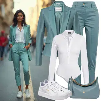 Outfity pro zábavu Svatba s Bílá/Krémová Kožené tenisky/Teniska teddy/Úzká teniska/Nízká Teniska/Teniska na platformě Only "Jarní outfit"Look: Bar, Křest, Pohřeb, Koncert, Biřmování, Galavečer, Škola, Svatba