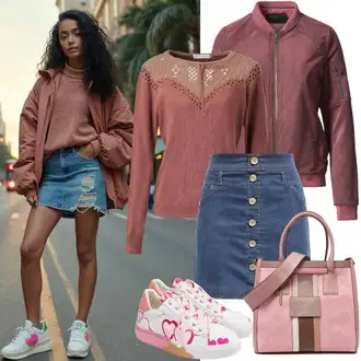 Cool outfity Móda pro plnoštíhlé s Tmavě červená/Růžová/Červená Mikina jacey quinn "Jarní večerní outfit"