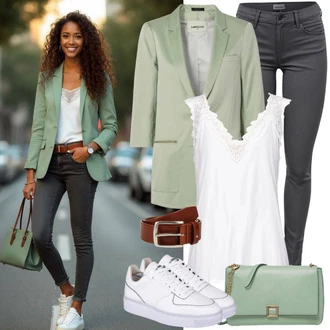 Outfit s Šedá/Bílá/Světle šedá Kožená bunda/Kožené Boty/Zimní bunda/Termální Džíny/Push up Džín/Dámské Džíny s Délkou 7/8/Slim Fit Džíny/Kotníková Bota/Motorkářské Džíny/Kožená Pánská Bund/Džíny s Rozparkem/High Waist Džínové Kalhoty jjxx "Jarní Vzhled"