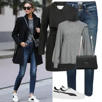 Outfit s Černá/Tmavě šedá Vlněný Fleecový Kabát/Lodenový kabát/Kašmírový Kabát/Zimní Kabát Vlněný kabát/Pletený Kabát/Scuba Kabát Vila "Zimní look"