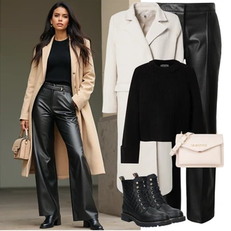 Prošívaný Outfit s Černá Šněrovací Kotníková Bota/Kožená bunda/Vycpaná kozačka/Gumová Kotníková Bota/Bojová Bota/Klasická kozačka/Plochá Kotníková Bota/Kozačka se zipem About You "Perfektní na zimu"
