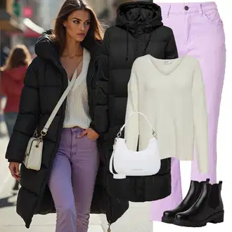 Outfity z džínu Zima s Černá Dlouhý Zimní Kabát/Dlouhý Péřový Kabát/Péřový Kabát Only "Zimní look"