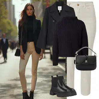 Outfit sa Crna Ravna Gležnjača/Chelsea Gležnjača/Kožna Jakna/Podstavljena Gležnjača About You "Zimski look"