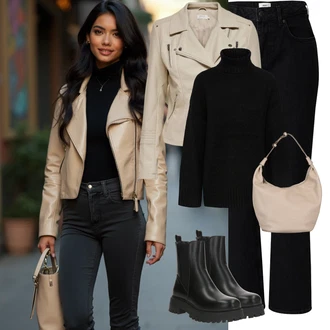 Stil Outfit sa Crna Ravna Gležnjača/Chelsea Gležnjača/Podstavljena Gležnjača About You "Zimski look"