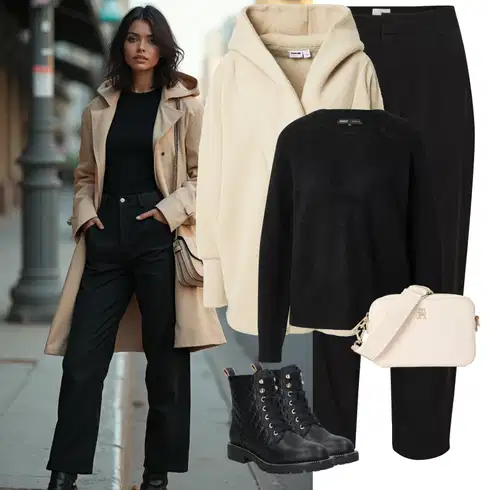 Kombinace Černá/Béžová Mrkvová Kalhoty/Kalhoty s nášivkou uprostřed/Navlékací Kalhoty/Tradiční Kalhoty/Mušelínové kalhoty/3/4 Kalhoty/Kalhoty s Vysokým Pasem/Boyfriend Kalhoty/Široká Kalhoty Baggy Kalhoty Kaffe kombinovat s Hnědá/Béžová/Khaki Podzimní Bunda/Zimní Parka/Vlněná Bund/Udržitelná Bunda/Zimní Bund/Plyšová Bund/Bunda s Kapucí Noisy may