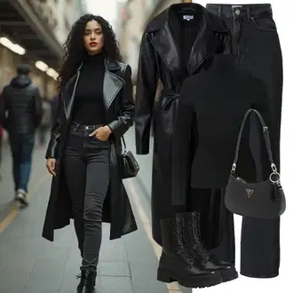 Outfit s Černá Šněrovací Kotníková Bota/Bojová Bota/Bota na Platformě/Šněrovací Kozačka na Platformě About You "Perfektní na zimu"