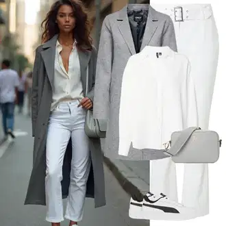 Premium Outfit sa Bijela/Krem/Kaki Hlače Uske Hlača/Bootcut Hlača/Hlače Visokog Struka/Ravna Hlača/Hlača od Kepera/Hlače s Prorezom/Hlača od Odijela/Ležerna Hlača/Hlače od muslina shyx "Savršen za zimu"Look: Rap, Premium, Pametno ležerno, 90-ich, cool, Vanjski
