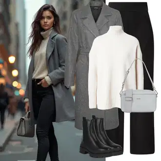Outfit sa Crna Chelsea Gležnjača/Ravna Gležnjača/Kožna Jakna About You "Zimski look"