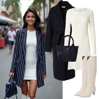 Outfity na podzim s Béžová/Bílá/Khaki Dlouhá Kozačka/Kozačka po Kolena/Kozačka nad Kolena/Vintage kozačka/Špičatá Kozačka About You "Elegantní zimní outfit"