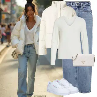 S Pertlanjem Outfit sa Svjetloplava/Plava Traperice Široke Nogavice/Formalna Košulja/Dad Traperice/Traperice s Prorezom/Mom Jean/Vrećaste Traperice/High Waist Traperice/Traperice Opuštenog Kroja/Vintage traperice/Culotte Traperice Only "Savršen za zimu"