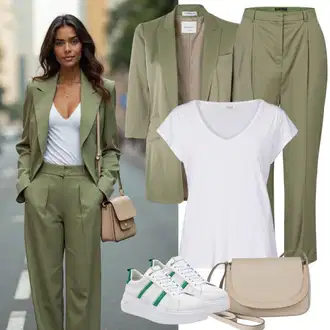 Ženske kombinacije za ured Ležerno, Poslovni Ljeto sa Bijela/Krem Tenisica s platformom/Kožna tenisica/Tanka tenisica/Teddy tenisica/Niska Tenisica Only "Moderan outfit"Look: Blokiranje boja, Unisex, moderne, Ležerno, Sportski, Bad Taste, Skater, Transparentan
