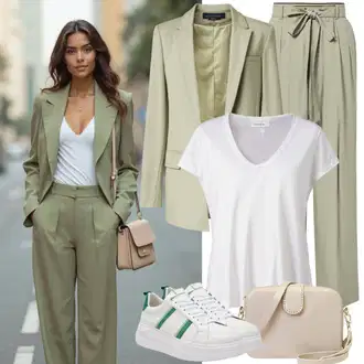 Outfit s Zelená/Světle zelená Plisovaná kalhoty/Kalhoty se Štěrbinou/Obleková Kalhoty/Kalhoty s nášivkou uprostřed/Business Kalhoty/Kalhoty s Vysokým Pasem/Marlene Kalhoty/Plisovaná Kalhoty PATRIZIA PEPE "Moderní outfit"