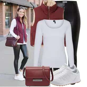 Mokri izgled Outfit sa Crna/Bijela Tajice Kožnog Izgleda/Kožne Tajice/Kožna Hlača/Hlače od Umjetne Kože/Tajice od Vinila Edited "Moderan look za proljeće"Look: Besprijekorno, Old Money, Prekrasan, Mokri izgled, Elegantan