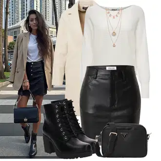 Kombinacije s čizmama sa Crna Poslovna Obuća/Cipela s ručnikom/kožena cipela/Chelsea Gležnjača/Motociklistička čizma About You "Outfit za proljeće"