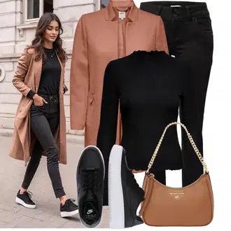 Outfit sa Smeđa/Crvena/Bež Prijelazni Kaput/Vintage Kaput/Scuba Kaput/Kaput Tri Četvrtine/Vuneni Kaput/Vuneni Kaput/Usko Krojena Kaputa/Lagani Kaput/loden Kaput/Midi Kaput/Kaput od Kašmira/Ljetni Kaput Only "Outfit za proljeće"