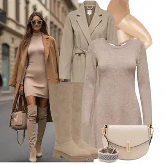Outfit sa Siva/Smeđa/Bež/Kaki Vuneni Kaput/Midi Kaput/Dugi Kaput/Kaput od Kašmira/loden Kaput/Dugi Kaput/Vuneni Kaput Only "Moderan look za proljeće"