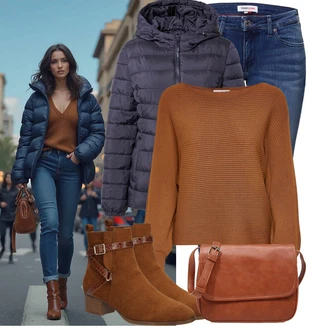 Kombinacije od trapera Zima sa Tamnoplava/Svjetloplava About You "Zimski outfit za slobodno vrijeme"