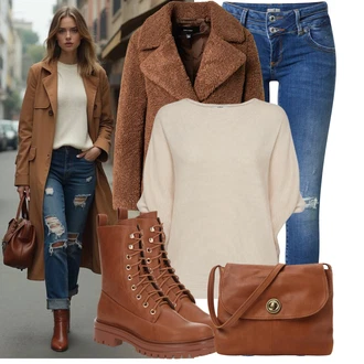 Outfity na zimu Křest s Béžová/Bílá/Khaki/Hnědá Svetry s netopýřím rukávem/Kašmírový Svetr/Vodopádový Svetr/Kašmírový Svetr/Oversize Svetr/Jednoduchý Svetr/Vlněný Svetr JdY "Módní zimní outfit"Look: Bar, Křest, Koncert, Biřmování, Chatky, Škola