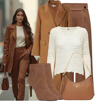 Kombinacije za zimu Culotte sa Smeđa/Kaki/Bež Hlače s prednjim naborom/Palazzo Hlača/Hlače Visokog Struka/Hlače s Prorezom/Culotte Hlačice/Široka Hlača/Slinky Hlača/Hlače od muslina/Hlače S Naborom/Tradicionalna Hlača/Lepršave Hlača JdY "Moderan zimski outfit"