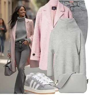 Outfit sa Siva/Srebro/SvjetloSiva Džemper s Vodopadnim izrezom/Džemper s rol ovratnikom/Džemper Od Kašmira/2u1 Džemper/Vuneni Džemper/Izrezani Džemper/Kašmir Džemper/Nicky pulover/Pulover s Rol Ovratnikom/Zimski Džemper/Jednostavni Džemper/Carmen Džemper About You "Zimski outfit za slobodno vrijeme"