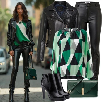 Outfity pro zábavu Večeře s Tyrkysový/Zelená Halenka s Dlouhým Rukávem/Halenkový Top/Jednobarevná Halenka/Carmen Blůza/Hedvábná Halenka/Slip-on Halenka/Halenka S 3/4 Rukávem/Kožená bunda/Kožená bunda pro muže kaffe curve "Módní jarní outfit"Look: Bar, Banka, Svátek cukru, Biřmování, Chatky, Večeře, Galavečer, Párty, Bazén, Matriční úřad, Škola, 40. narozeniny