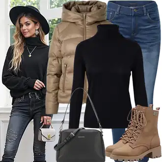 outfit mit Rjava/Bež/Oranžna Bojni Škorenj/Škornj na Vezalke boto "Modni pomladni outfit"