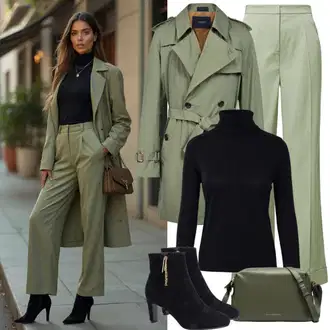 outfit mit Rumena/Bela/Rjava/Zelena Plašč iz Bukleja/Plašč iz Tvida/Pleteni Plašč/Prehodni Plašč/Dolg plašč/Volnen Zimski Plašč/Poletni Plašč/Midi Plašč/Volneni Plašč/Plašč iz Kašmirja answear lab "Modni pomladni outfit"