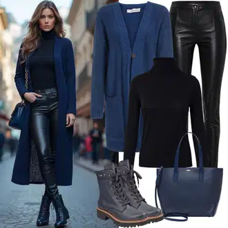 Outfit sa Tamnoplava/Plava Podstavljena Gležnjača/Ravna Gležnjača/ljetna gležnjača/Chelsea Gležnjača/Kožna Jakna/Gležnjača na visoku petu/Kožna gležnjača/Čizma na Špic Tamaris "Modni Proljetni Outfit"