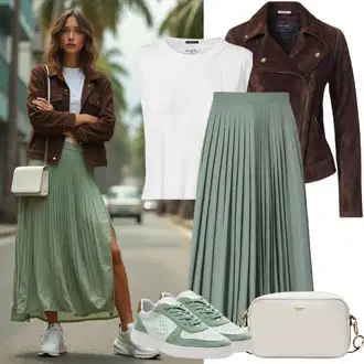 Kratka Outfit sa Svjetlozelena/Zeleno Mini Suknja/Teniska Suknja/Suknja Iz 60-ih/Suknja Iz 90-ih/Hlačna suknja/Kratka Plisirana suknja/Elastična Suknja/Unisex Suknja VERO MODA "Modni proljetni outfit"