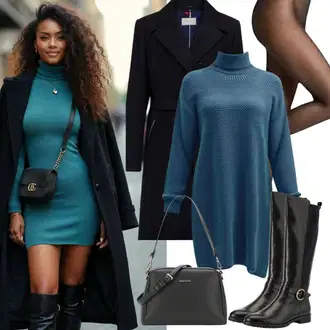 Dresses outfits Plemenita Zima mit Črna Plašč iz Bukleja/Volneni Plašč/Dolg plašč/Midi Plašč/Pleteni Plašč/Volnen zimski plašč/Plašč iz Kašmirja/Prehodni Plašč/Oversize Plašč answear lab "Modni videz"Look: Priložnostne, Pametno priložnostno, Mehko, Overdressed, Plemenita, Prevelik, Francoski, Doma, Kul