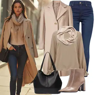 Outfit s Šedá/Béžová/Hnědá/Khaki Vlněný Kabát/Dlouhý Kabát/Dlouhý Kabát/Vlněný Kabát/Kašmírový Kabát/Lodenový Kabát/Midi Kabát Only "Módní vzhled"