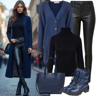outfit mit Črna Pulover z ovratnikom/Kardigan s stoječim ovratnikom/Kardigan z okroglim izrezom happiness İstanbul "Modni zimski outfit"