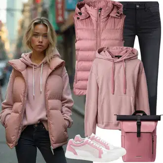Outfit sa Pink Majica od flisa/Hoodie s poluzatvaračem/Džemper/Sportska majica/Trenirka New Balance "Odjeća za proljeće"