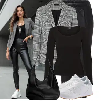 Mokri izgled Outfit sa Crna/Bijela/Smeđa/Zeleno/Narandžasta Hlače od Umjetne Kože/Jeggings/Kožne Tajice/Tajice Kožnog Izgleda/Kožna Hlača/Skinny Hlače/Treggings Only "Moderna kombinacija za proljeće"Look: Sjaj, Chic, Besprijekorno, Jazz, Ured, Vanjski, moderne, Mokri izgled, Pametno ležerno, Francuske