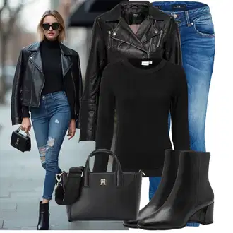 Outfit s Černá Basic Svetr/Svetr s Kulatým Výstřihem/Jednoduchý Svetr/Svetr z Jemné Pleteniny/Kašmírový Svetr/Termo Svetr/Vlněný Svetr/Svetr Carmen/Pletený Svetr Vila "Stylový look na jaro"