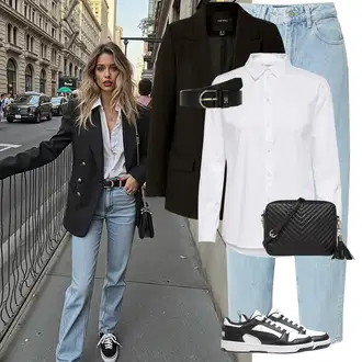 Outfit sa Bijela/Krem Bluza s Podignutim Ovratnikom/Bluza s gumbom/Bluza koja se ne pegla/Poslovna Bluza/Bluza Dugih Rukava/Bodija Bluze/Uska Kroj Bluza JdY "Savršen za zimu"