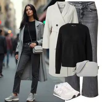 Mom Outfit s Šedá/Khaki/Hnědá/Světle zelená Kašmírový Kabát/Pletený Kabát/Lodenový kabát/Dlouhý kabát/Dlouhý Kabát/Dlouhý Zimní Kabát/Midi Kabát/Vlněný Fleecový Kabát/Vlněný kabát About You "Zimní look"Look: Klasické, Pro Dům, Moderní, Mom, Old Money, Příliš oblečený, Chytrý příležitostný, Univerzitní